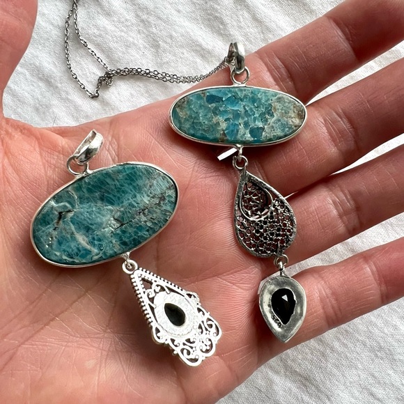 925 You Choose! Vintage Style Apatite Chandelier Pendant Necklace - Picture 6 of 9